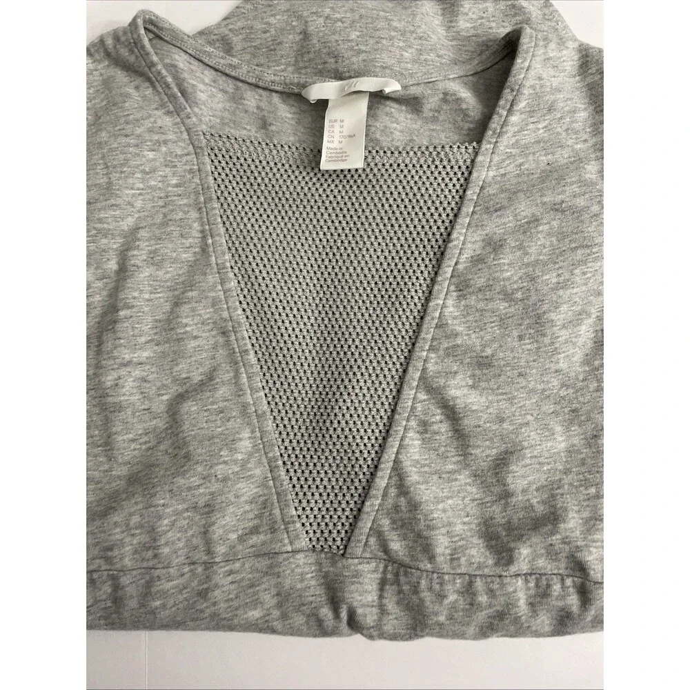 H&M Women’s Grey Sleeveless Bodysuit Sz M Mesh Panel Stretch Fitted Top Clubwear